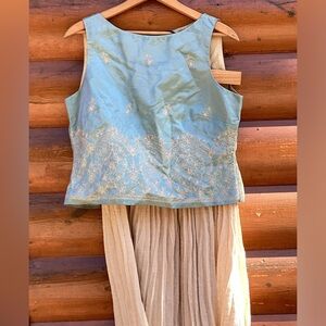 ⚜️ GOLD EMBROIDERED ROBINS EGG BLUE  Feminine SHELL LUXURIOUS LOOK
